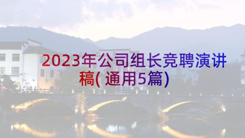 2023年公司组长竞聘演讲稿(通用5篇)