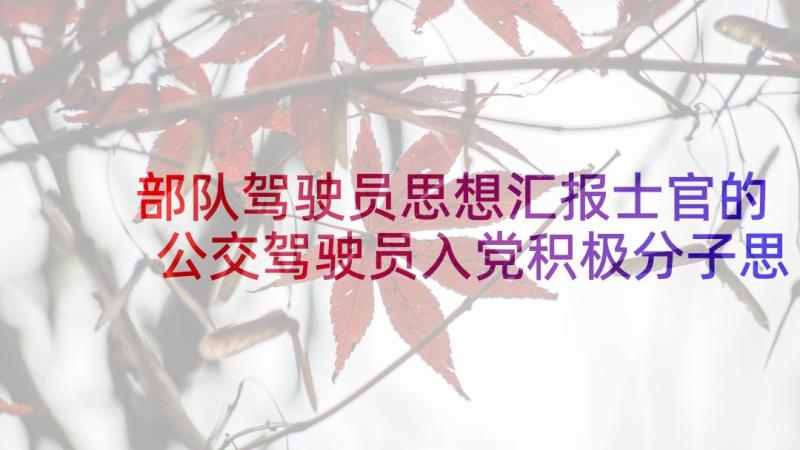 部队驾驶员思想汇报士官的 公交驾驶员入党积极分子思想汇报(优秀5篇)