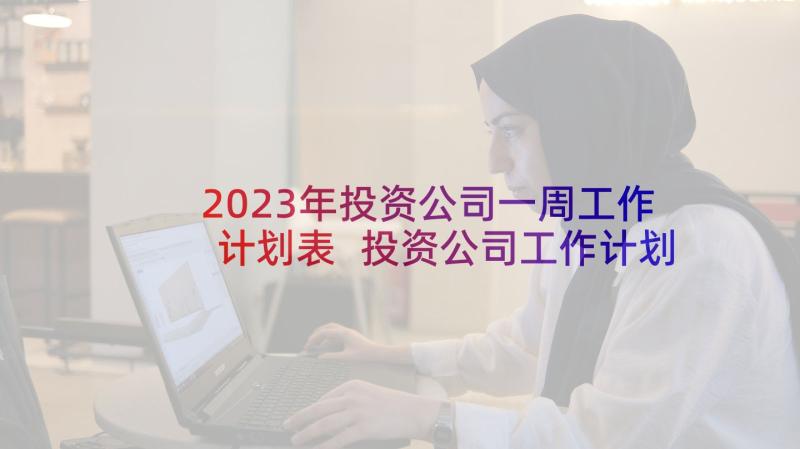 2023年投资公司一周工作计划表 投资公司工作计划(模板5篇)