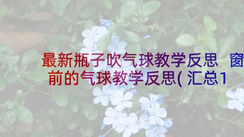 最新瓶子吹气球教学反思 窗前的气球教学反思(汇总10篇)