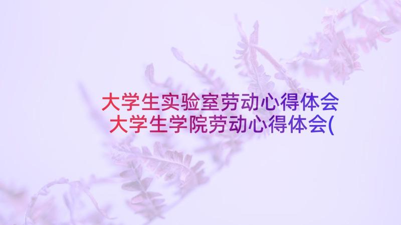 大学生实验室劳动心得体会 大学生学院劳动心得体会(精选9篇)