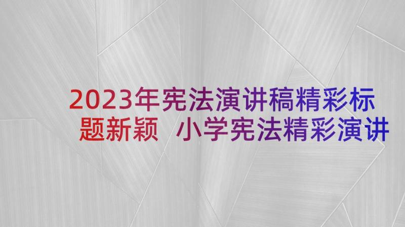 2023年宪法演讲稿精彩标题新颖 小学宪法精彩演讲稿(精选5篇)