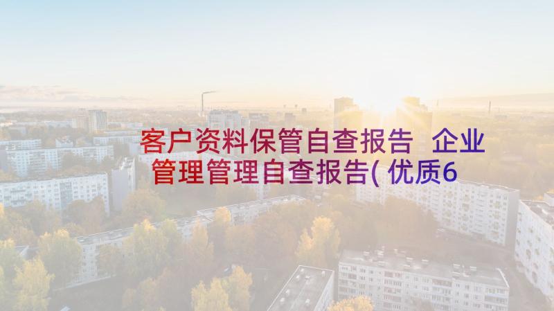 客户资料保管自查报告 企业管理管理自查报告(优质6篇)