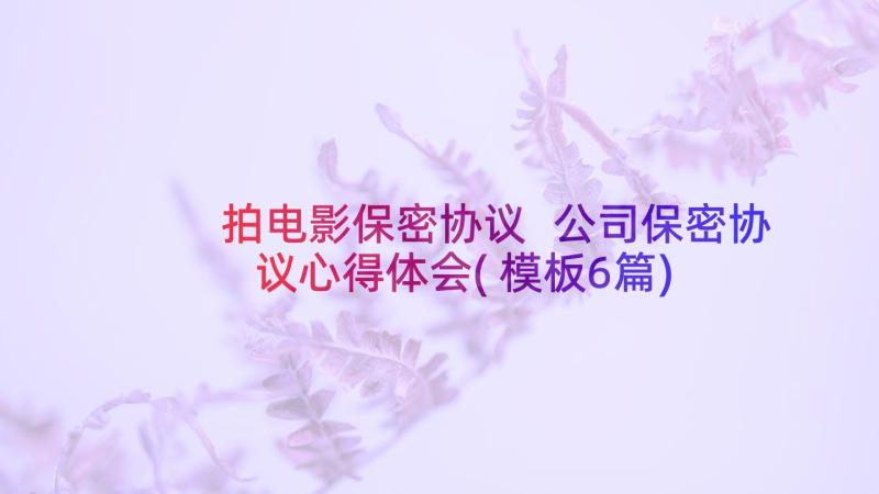 拍电影保密协议 公司保密协议心得体会(模板6篇)