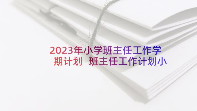 2023年小学班主任工作学期计划 班主任工作计划小学实用(优秀8篇)