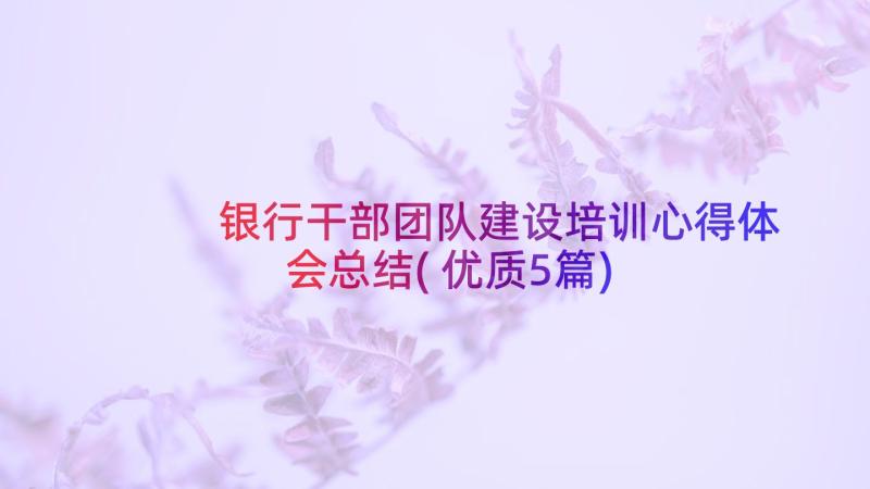 银行干部团队建设培训心得体会总结(优质5篇)