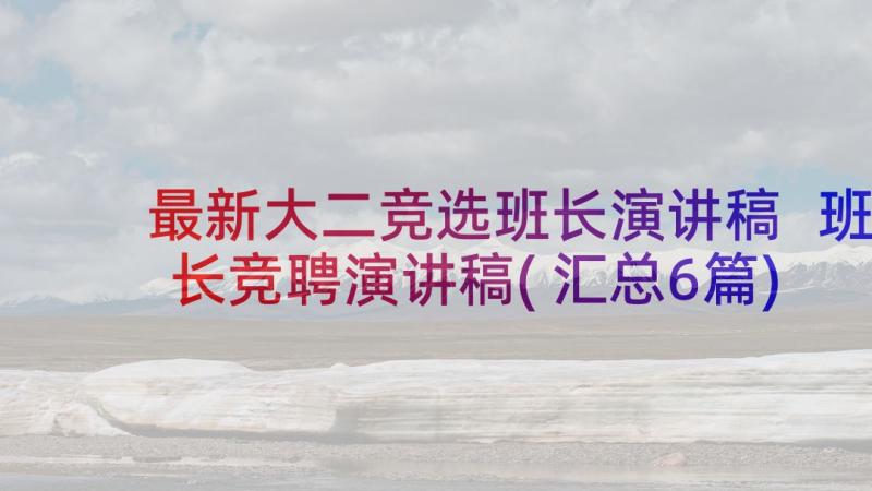 最新大二竞选班长演讲稿 班长竞聘演讲稿(汇总6篇)