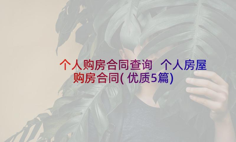 个人购房合同查询 个人房屋购房合同(优质5篇)