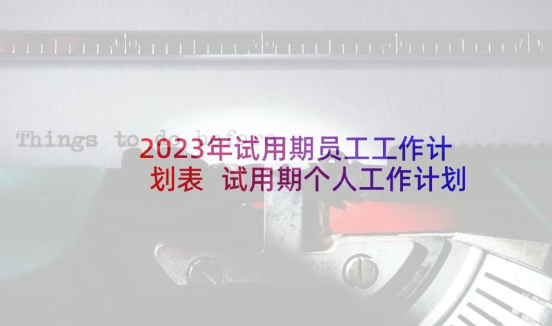 2023年试用期员工工作计划表 试用期个人工作计划(汇总8篇)