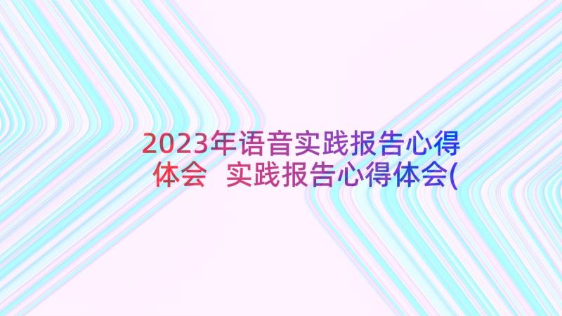 2023年语音实践报告心得体会 实践报告心得体会(实用9篇)