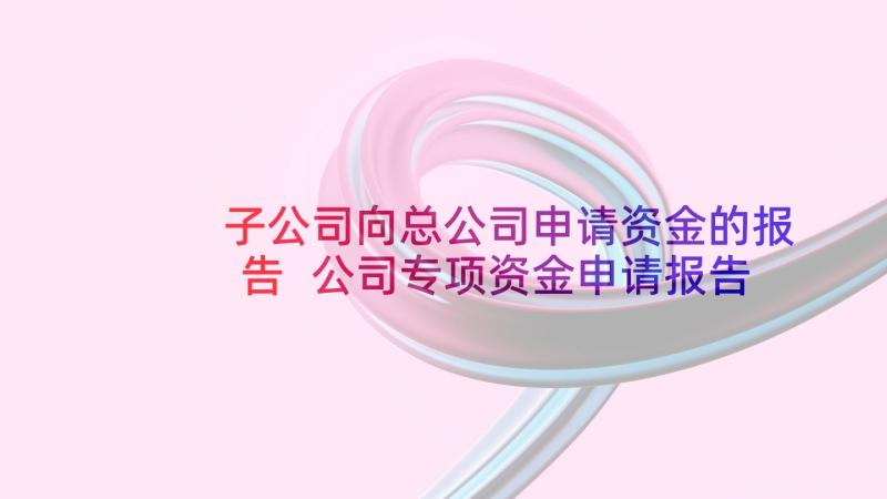 子公司向总公司申请资金的报告 公司专项资金申请报告(优秀5篇)