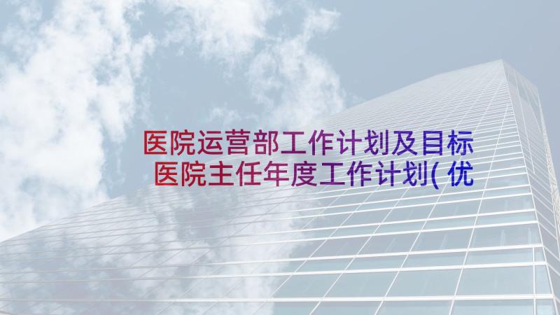 医院运营部工作计划及目标 医院主任年度工作计划(优质5篇)