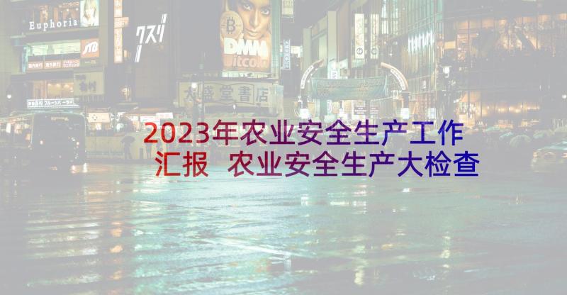 2023年农业安全生产工作汇报 农业安全生产大检查工作总结(汇总6篇)