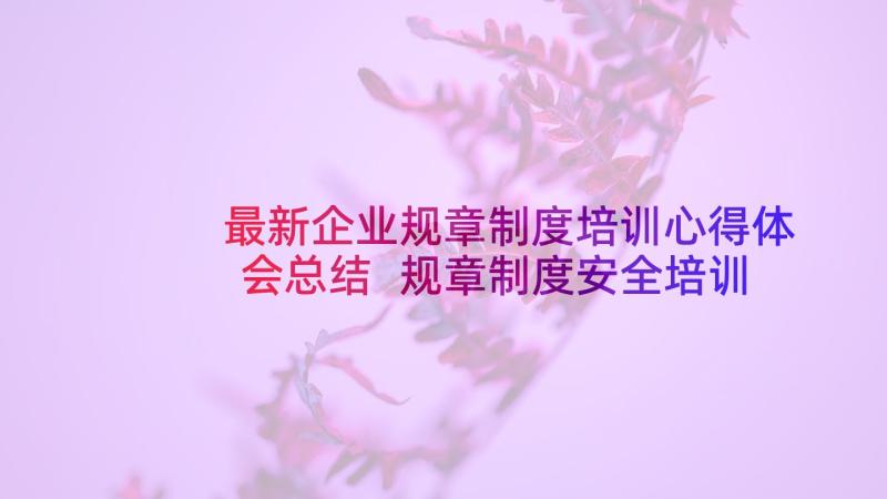 最新企业规章制度培训心得体会总结 规章制度安全培训心得体会(优质5篇)