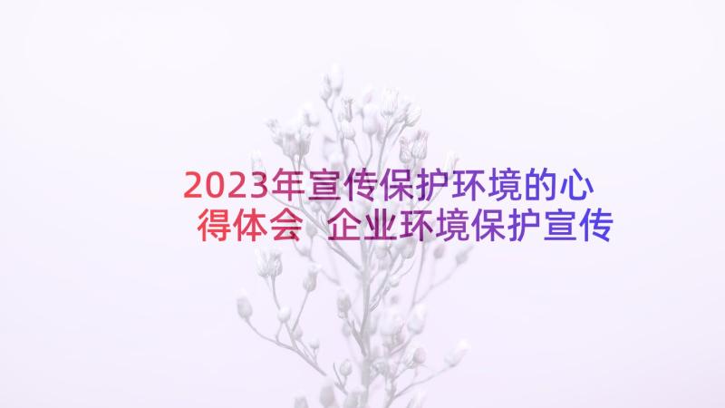 2023年宣传保护环境的心得体会 企业环境保护宣传活动方案(实用5篇)