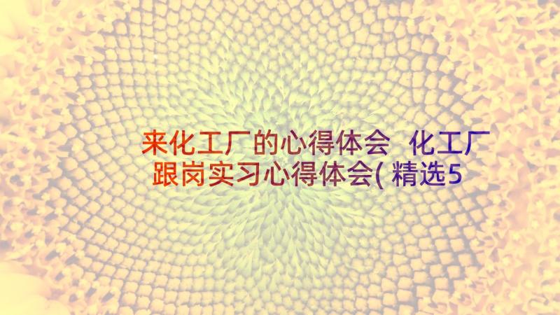 来化工厂的心得体会 化工厂跟岗实习心得体会(精选5篇)