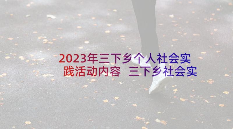 2023年三下乡个人社会实践活动内容 三下乡社会实践个人总结(汇总7篇)