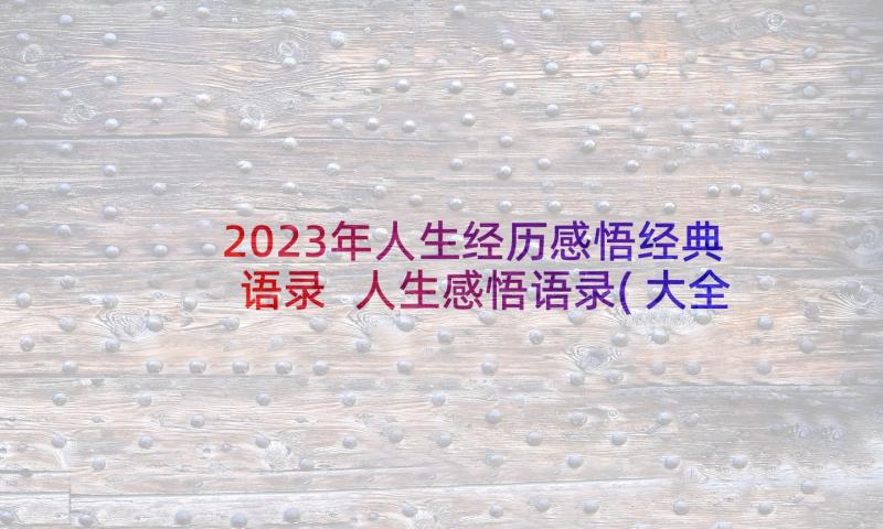 2023年人生经历感悟经典语录 人生感悟语录(大全10篇)