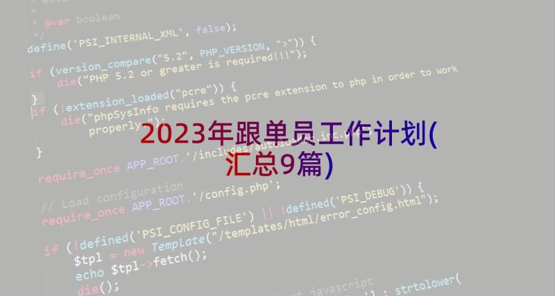 2023年跟单员工作计划(汇总9篇)