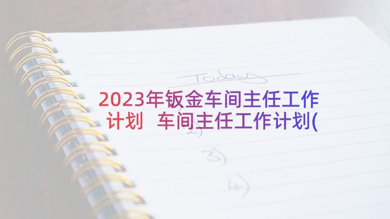 2023年钣金车间主任工作计划 车间主任工作计划(汇总8篇)