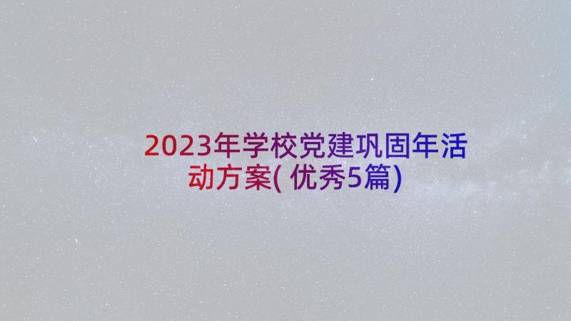 2023年学校党建巩固年活动方案(优秀5篇)