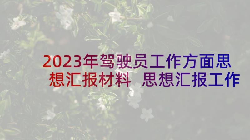 2023年驾驶员工作方面思想汇报材料 思想汇报工作方面(实用5篇)