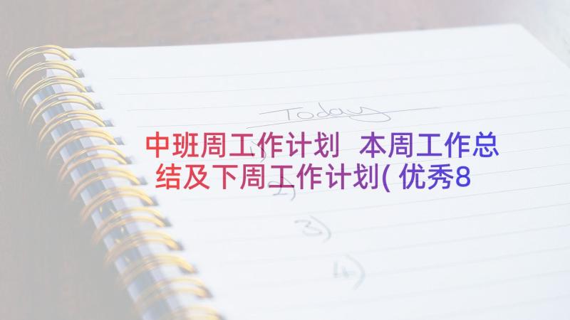 中班周工作计划 本周工作总结及下周工作计划(优秀8篇)