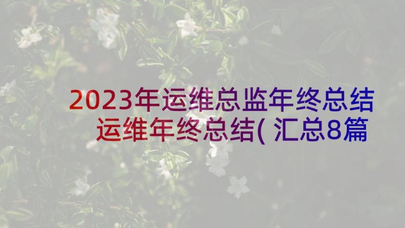 2023年运维总监年终总结 运维年终总结(汇总8篇)