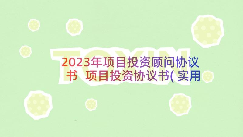 2023年项目投资顾问协议书 项目投资协议书(实用5篇)