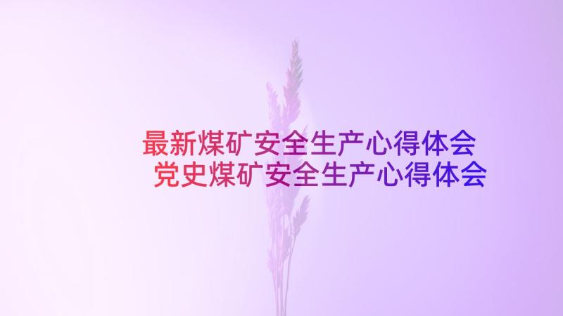 最新煤矿安全生产心得体会 党史煤矿安全生产心得体会(精选6篇)