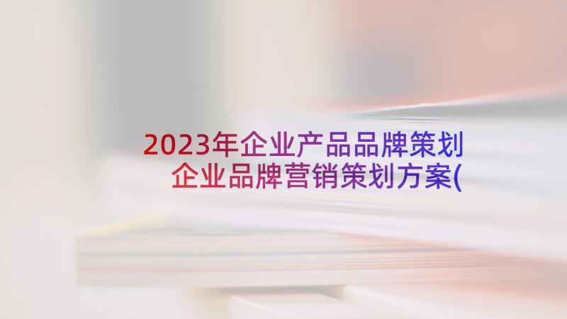2023年企业产品品牌策划 企业品牌营销策划方案(大全5篇)
