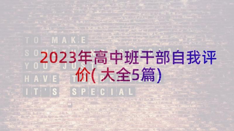 2023年高中班干部自我评价(大全5篇)