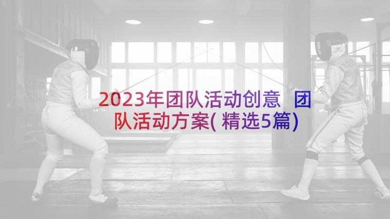 2023年团队活动创意 团队活动方案(精选5篇)