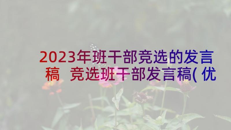 2023年班干部竞选的发言稿 竞选班干部发言稿(优质10篇)