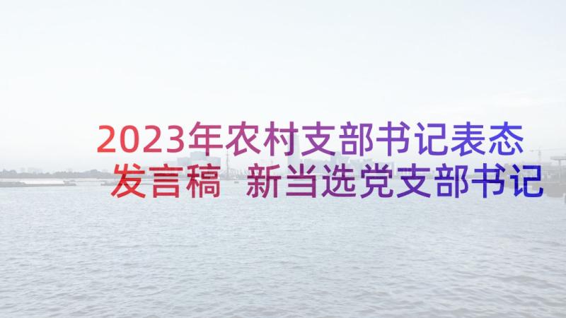 2023年农村支部书记表态发言稿 新当选党支部书记表态发言稿(精选5篇)