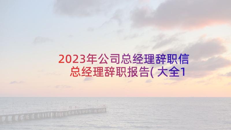 2023年公司总经理辞职信 总经理辞职报告(大全10篇)