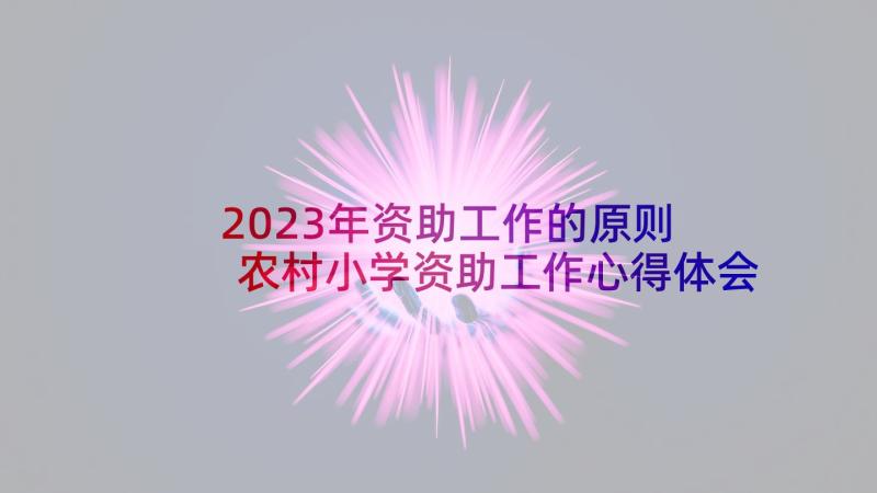 2023年资助工作的原则 农村小学资助工作心得体会(优秀6篇)