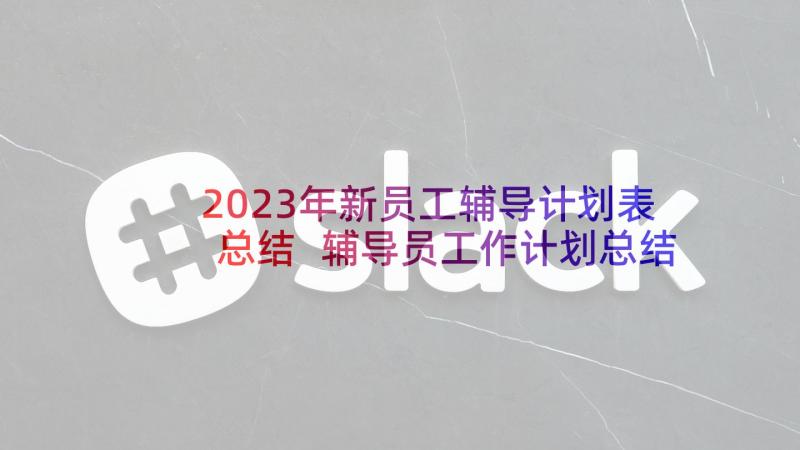 2023年新员工辅导计划表总结 辅导员工作计划总结(大全5篇)