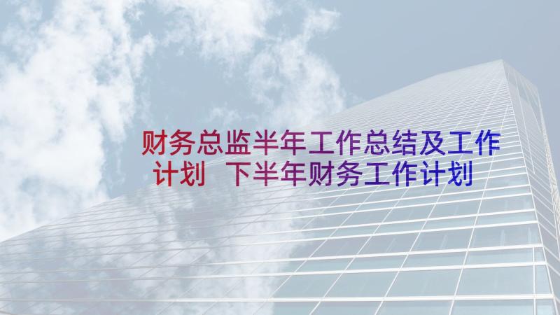 财务总监半年工作总结及工作计划 下半年财务工作计划(通用10篇)