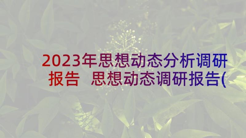 2023年思想动态分析调研报告 思想动态调研报告(实用5篇)