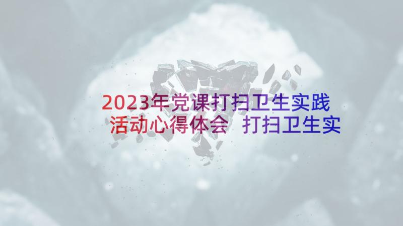 2023年党课打扫卫生实践活动心得体会 打扫卫生实践心得体会(模板5篇)