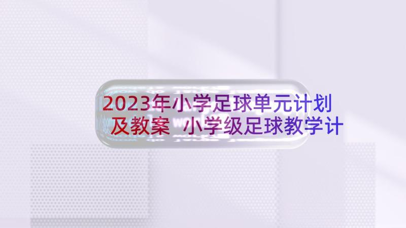 2023年小学足球单元计划及教案 小学级足球教学计划(通用9篇)