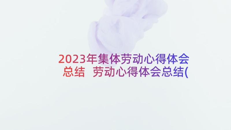 2023年集体劳动心得体会总结 劳动心得体会总结(汇总8篇)