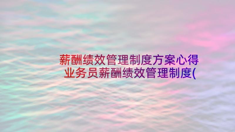 薪酬绩效管理制度方案心得 业务员薪酬绩效管理制度(通用8篇)