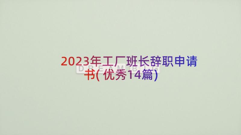 2023年工厂班长辞职申请书(优秀14篇)