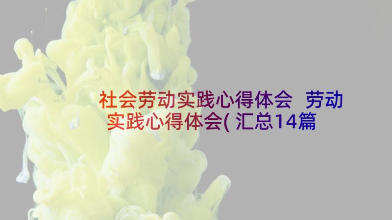 社会劳动实践心得体会 劳动实践心得体会(汇总14篇)