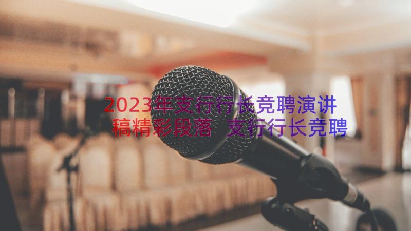 2023年支行行长竞聘演讲稿精彩段落 支行行长竞聘演讲稿(优质13篇)