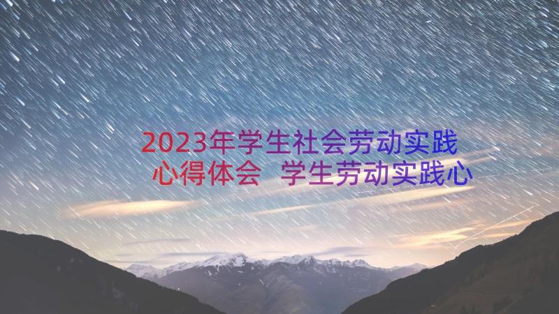 2023年学生社会劳动实践心得体会 学生劳动实践心得(通用19篇)