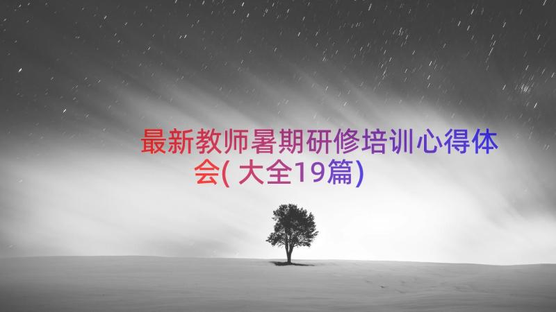 最新教师暑期研修培训心得体会(大全19篇)