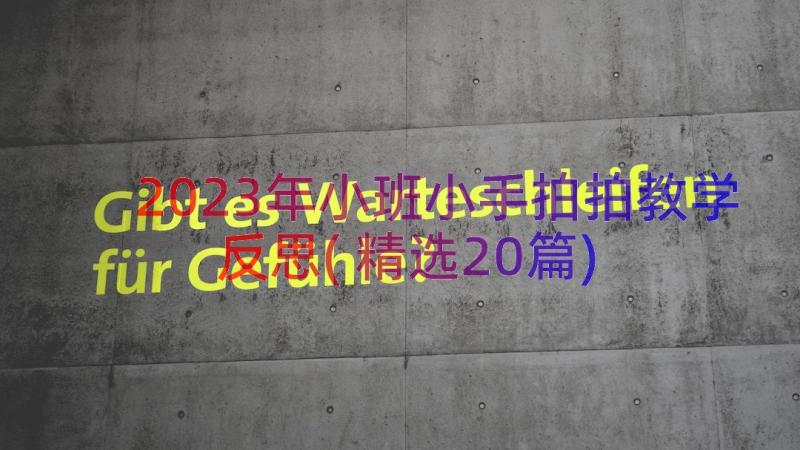 2023年小班小手拍拍教学反思(精选20篇)